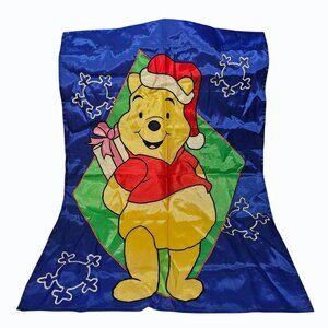 Vintage 1997 Disney Winnie The Pooh Santa Christmas Holiday Garden Yard Flag